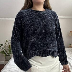 Zara Blue Plush Chenille Pullover Sweater